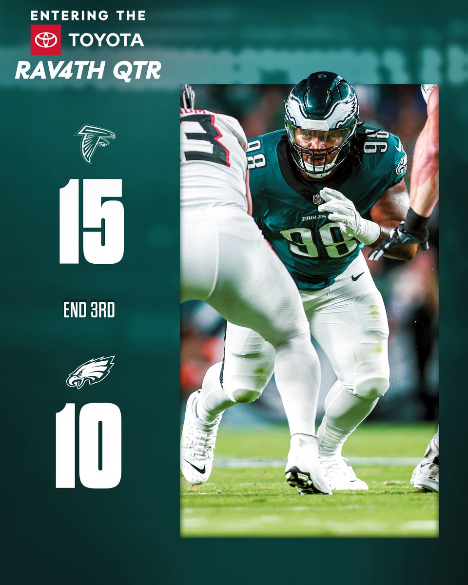 Eagles's tweet image. In to quarter 4 we go ➡️

@Toyota | #FlyEaglesFly