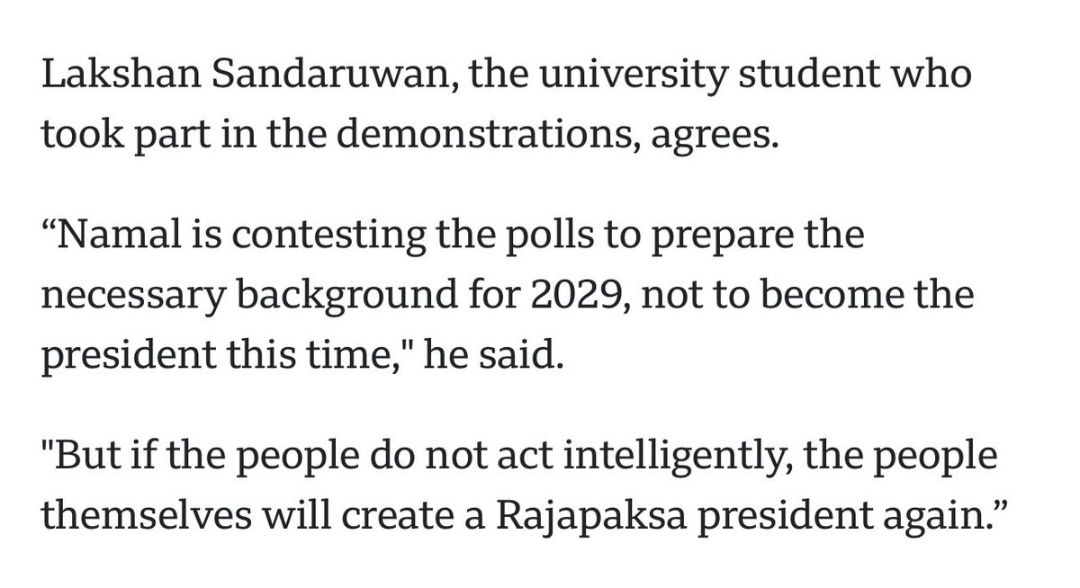 bfonseka's tweet photo. A good read/reminder when we vote this Saturday #PresidentialElection2024 #SriLanka 

Chased out by protesters, a political dynasty plots its comeback https://t.co/VWzctO5i0c https://t.co/kjqbIPCqio
