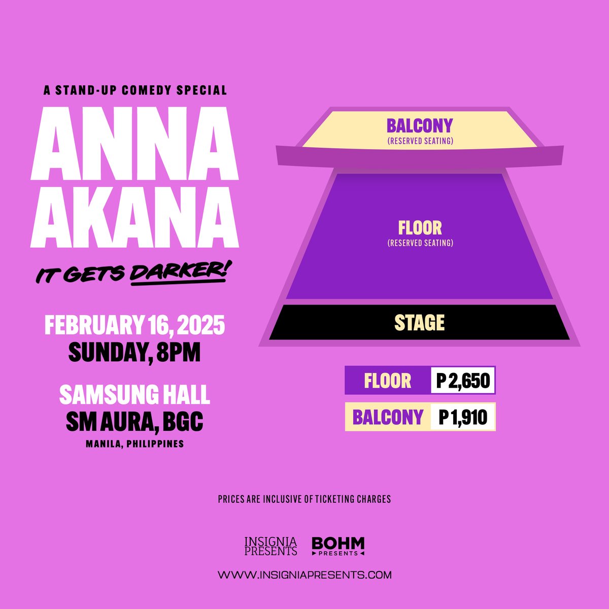 InsigniaPresent's tweet photo. Who's ready for a night of wit and dark humor? 🩷 @AnnaAkana is bringing her It Gets Darker Tour to Manila on February 16, 2025, at the Samsung Hall, SM Aura, BGC.

Artist pre-sale starts now on https://t.co/wAbNZfkY96 *until supplies last! 💸
General on-sale: Sept 20, 12 PM! https://t.co/JjioamKR2m