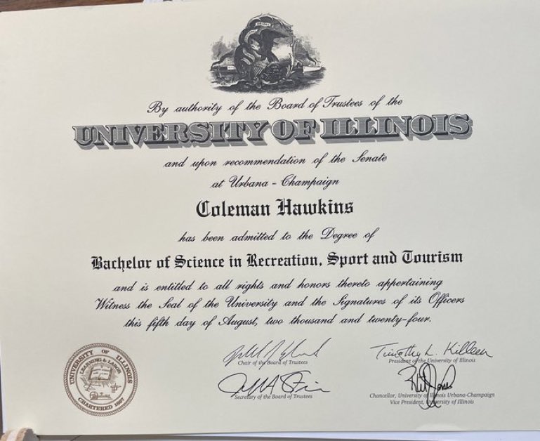 Dariush Takhtehchian, M.D (@takhtehchianmd) on Twitter photo At the end of the day, Illinois’ Coleman Hawkins went to 4 NCAAs, won 2 BTT, 1 B1G Regular season title, an Elite 8 and the most important accomplishment: an Illinois Diploma.
Pic via <a href="/colehawk23/">Coleman Hawkins</a> At the end of the day, Illinois’ Coleman Hawkins went to 4 NCAAs, won 2 BTT, 1 B1G Regular season title, an Elite 8 and the most important accomplishment: an Illinois Diploma.
Pic via <a href="/colehawk23/">Coleman Hawkins</a>