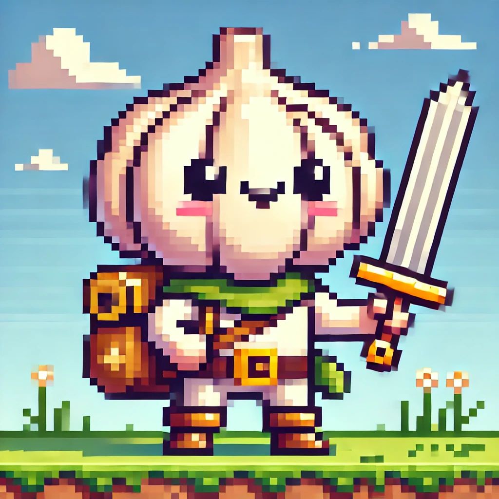Meet Garlick the Brave!

In the world of Pixel Peppers, Garlick the Brave is the fearless hero we never knew we needed! Armed with his trusty sword, shield, and a backpack full of secret spices, he's always ready to take on any flavorless foe.

From scaling the Pepper Mountains