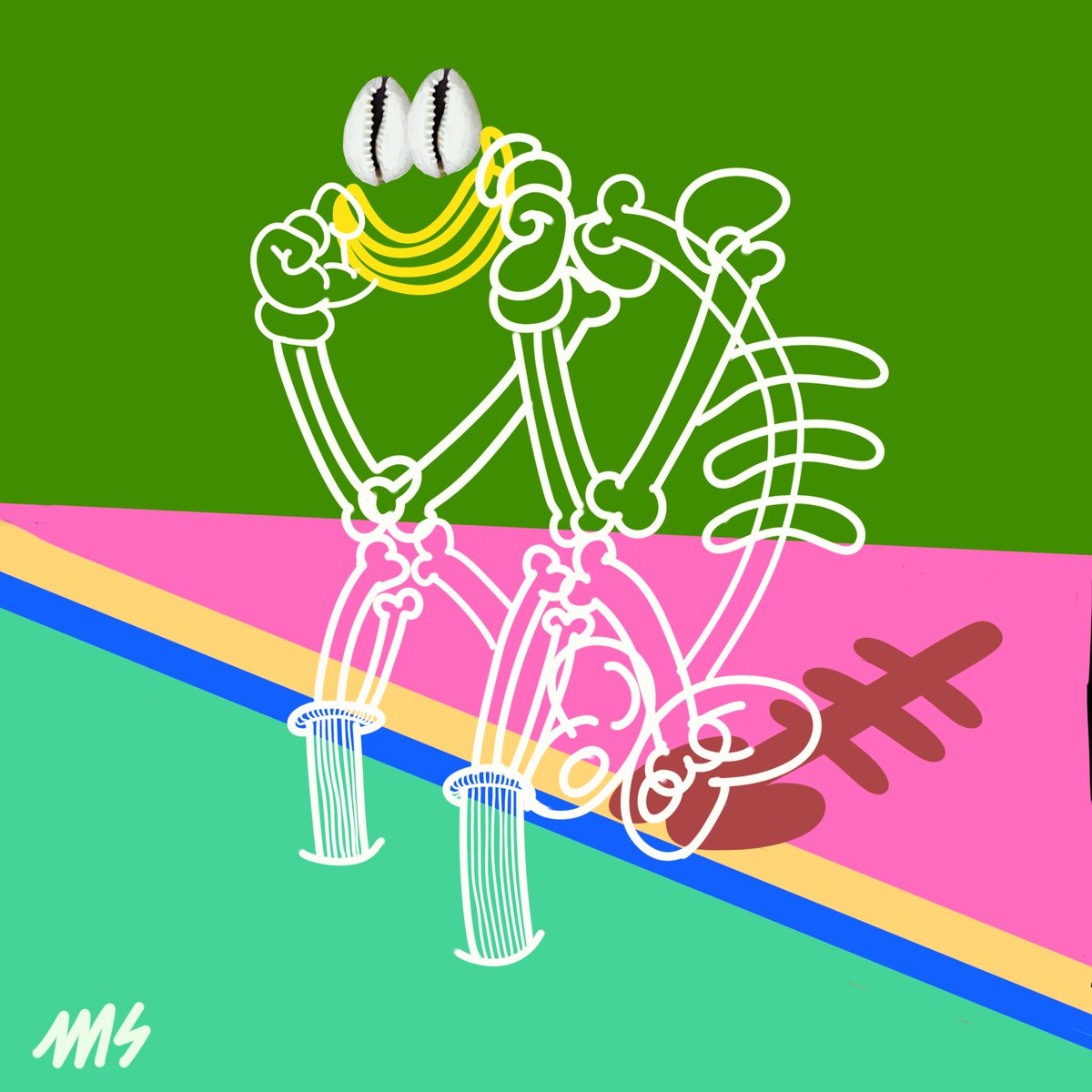 Daily 1/1 made by hand with the latest tools by Apple using an iPad and Apple Pencil Pro. Glitch and image generators used as technological paint. 

🔗LINK BELOW

Abstract Motivs about Death, History and addiction.Headless Skeletons, cartoon gloves bananas &amp; cowrie shells shaping