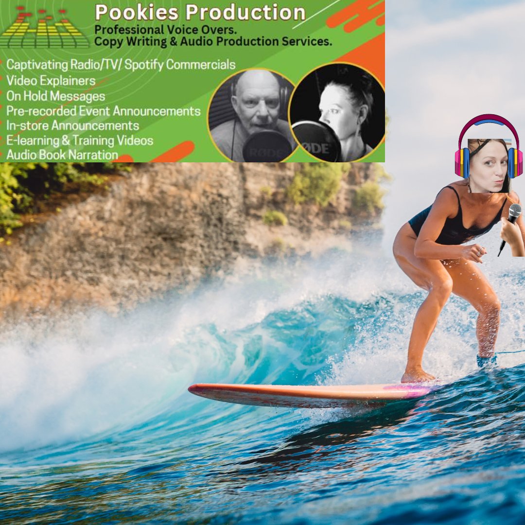 As a "FULL-TIME" Independent VO, I embrace the versatility and speed I bring to my recordings, seamlessly transitioning between VO styles like catching waves – my fav past time, surfing! Juggling tasks with a touch of humor, and decent skills on CANVA too! 😂
#pookiesproduction