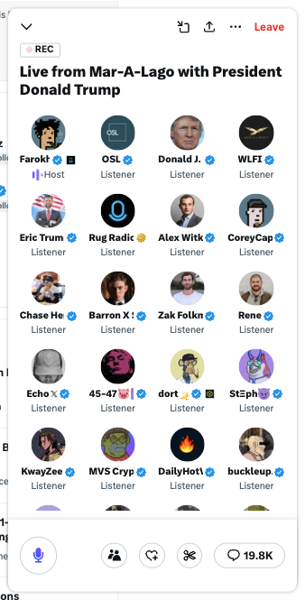 osldotcom's tweet photo. Keeping up with the crypto conversations in Mr. President's Spaces today 📈 🗣️   

No endorsements here, just listening for industry insights.👂 

#CryptoInsights #StayNeutral #BTC #ETH #Crypto #Trump https://t.co/EC2erLSyyw