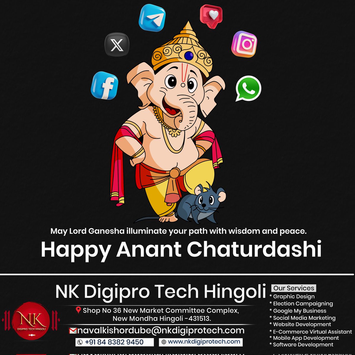 Nkdigiprotech's tweet photo. May Lord Ganesha illuminate your path with wisdom and peace.
Happy  Anant Chaturdashi

-NK Digipro Tech,Hingoli.

#Happy_Anant_Chaturdashi
#ganpatibappamorya #ganpatibappa #ganpati
#socialmediamarketing #digitalmarketingagency
#nkdigiprotech https://t.co/kQZo1TEzzW