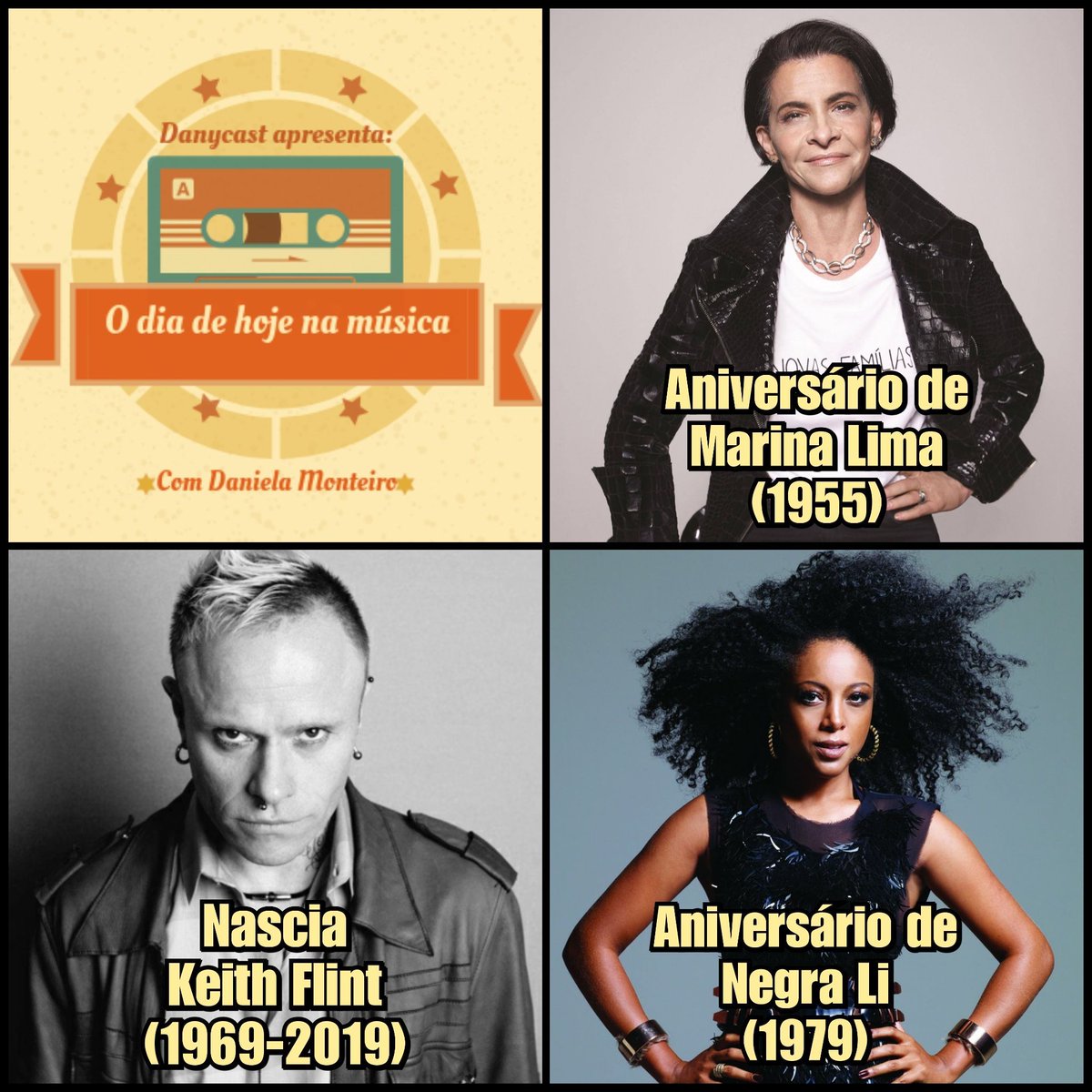 danielamonteiro's tweet photo. Edição 17 de setembro! 🎶
#danycast #thisdayinmusic #hojenamúsica #marinalima #keithflint #prodigy #negrali https://t.co/HC4rQZaDX3