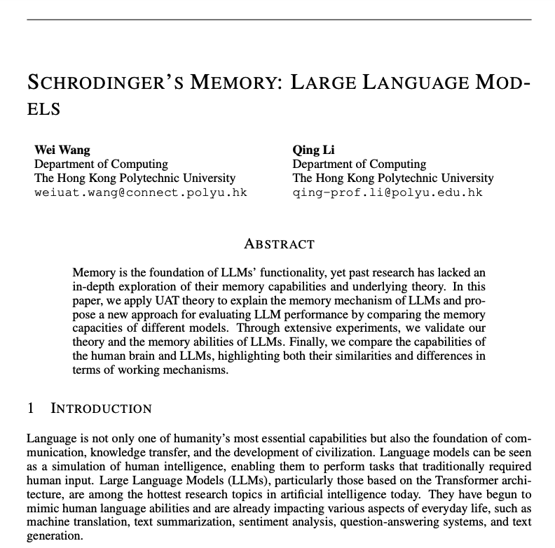This paper provides a closer look at the memory capabilities of LLMs.

It uses the Universal Approximation Theorem to explain the memory mechanism of LLMs. It also proposes a new approach to evaluate LLM performance by comparing the memory capacities of different models.

The