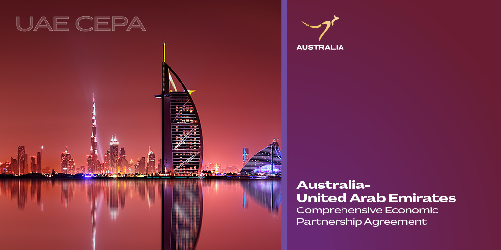 Australia today announced the conclusion of negotiations with the UAE for a Comprehensive Economic Partnership Agreement (CEPA). Our first with a Middle Eastern country, CEPA will open new opportunities for Australian exporters and promote investment➡️ trademinister.gov.au/minister/don-f…