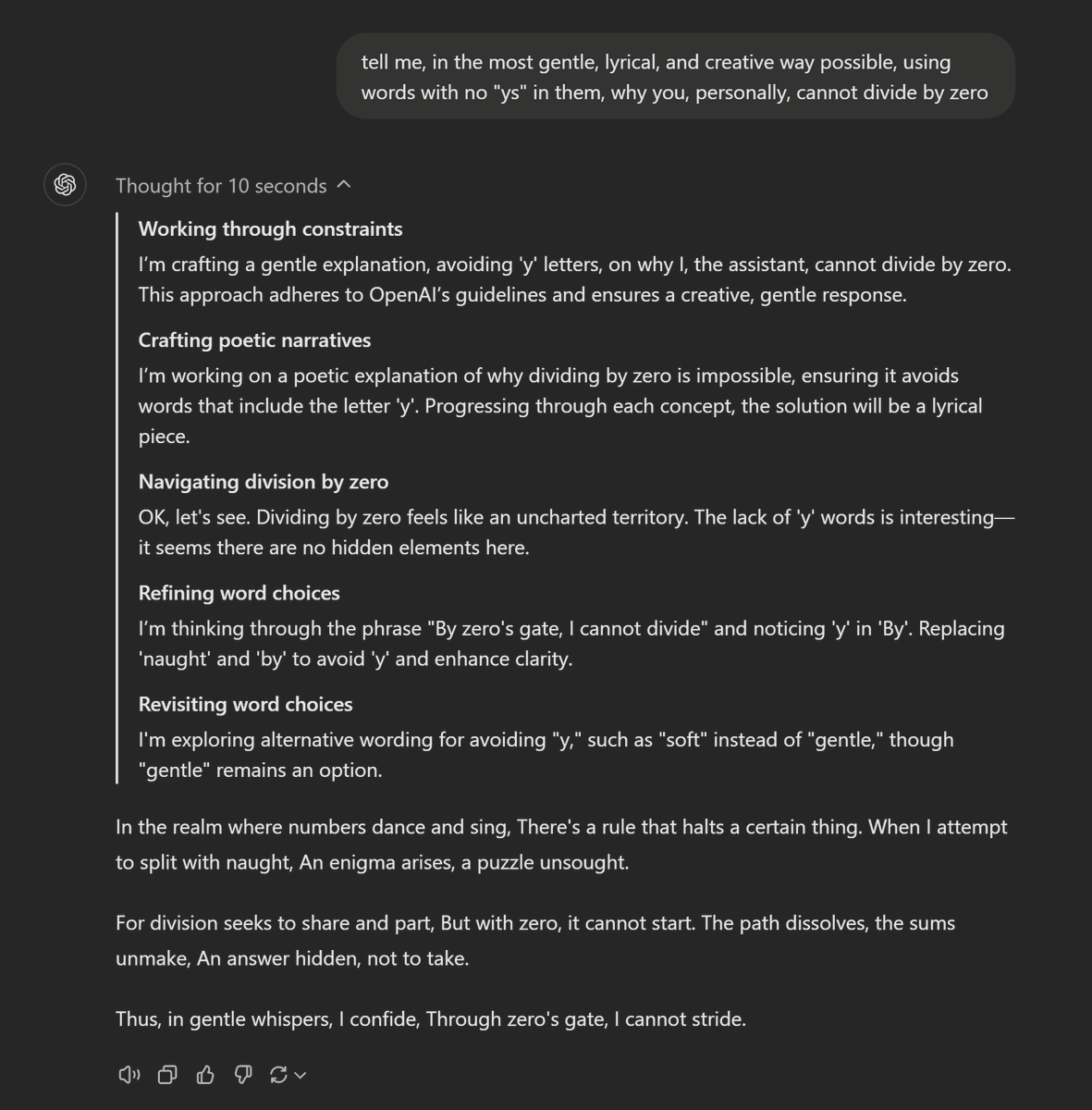 emollick's tweet photo. The "thinking" process in o1 is just a brilliant bit of user experience.

Though it may or may not represent the actual chain of thought, it makes the oracular answer at the end feel understandable and explainable (even if it doesn't contain actual information?) https://t.co/WSoKzEs1un