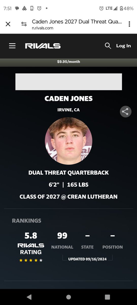 CadenJonesss1's tweet image. Blessed to be ranked in the top 100 for the class of 2027! Big thanks to @adamgorney @Rivals @ChadSimmons_ @Zack_Poff_MP @BrandonHuffman @GregBiggins @TheUCReport @QB_Cav