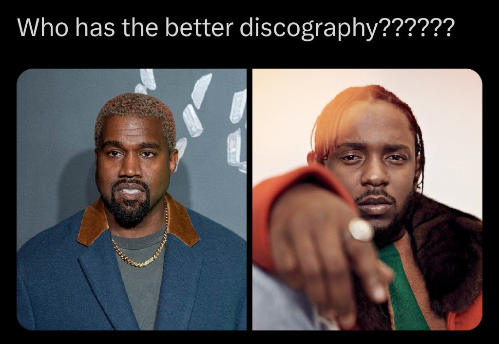 KingCort57's tweet photo. Who y'all picking?🤔 I'm going with Kanye.
SONG: King Cort - @KingJames
Hyperlink
https://t.co/0aY19lgjvl
#whosbetter #betterdiscography #KanyeWest #KendrickLamar #winner #bestrapperalive https://t.co/mS8PBAhk5r