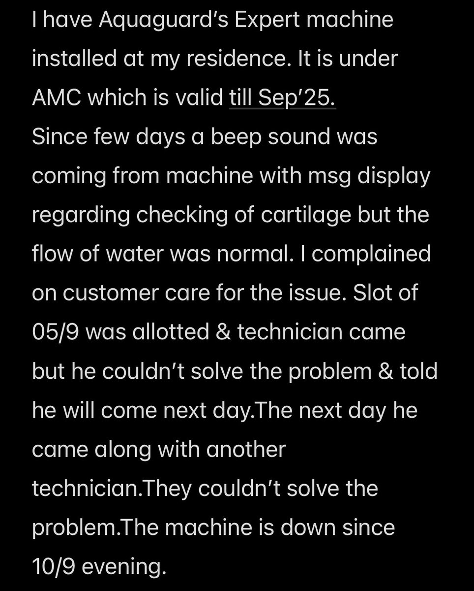 FKaramchaari's tweet photo. @EurekaForbes Pathetic customer service.Have been buying drinking https://t.co/mKI3f1zKWc AMC but technician isn’t solving issue. #pathetic_customer_service https://t.co/7vcX6y27NO