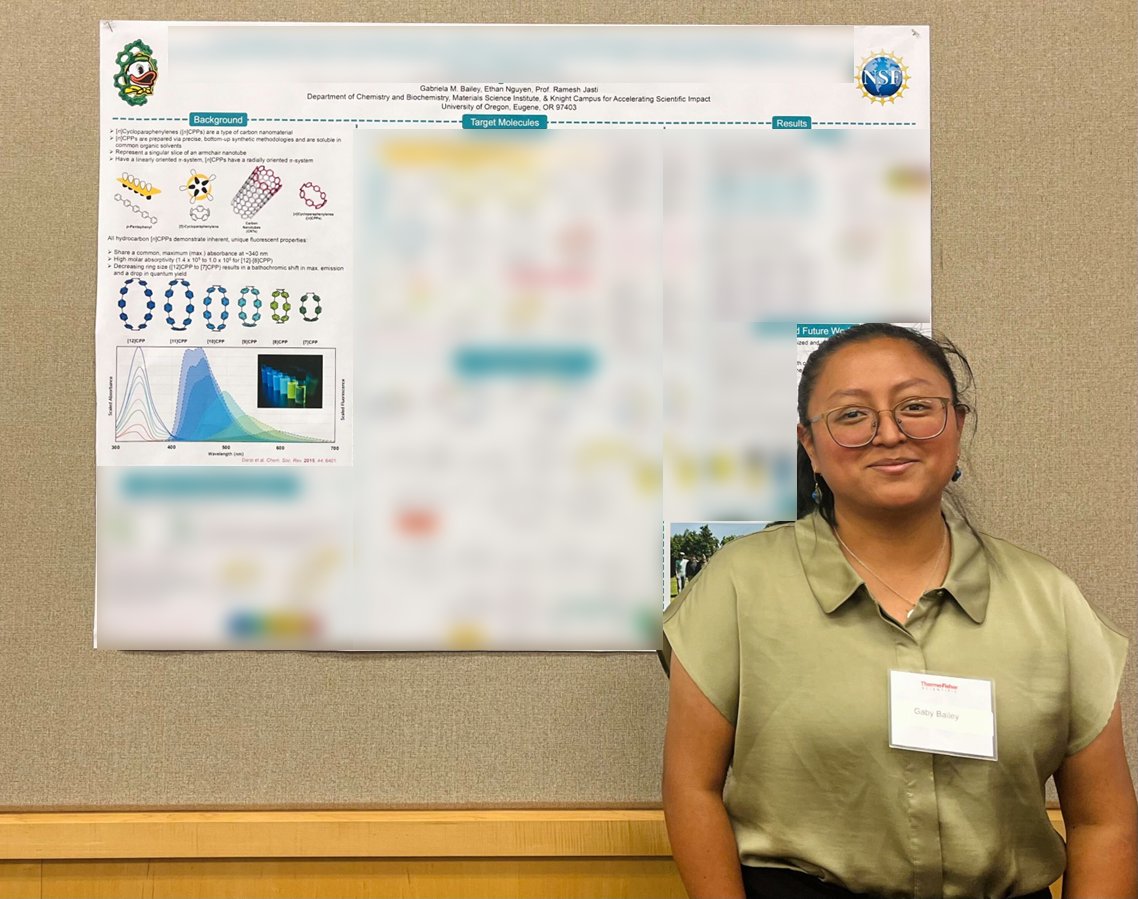 The Jasti Laboratory (@nanohoops) on Twitter photo Gaby <a href="/Gaby_Bailey_6/">Gaby Bailey</a> presents a beautiful poster at the Thermo Fischer Impact and Discovery Symposium, which took place on Sep. 6th! She is focusing on altering CPP electronics for applications in bioimaging and materials. Awesome work 😍🥳<a href="/uoCHandBIC/">UO Chem and Biochem</a> Gaby <a href="/Gaby_Bailey_6/">Gaby Bailey</a> presents a beautiful poster at the Thermo Fischer Impact and Discovery Symposium, which took place on Sep. 6th! She is focusing on altering CPP electronics for applications in bioimaging and materials. Awesome work 😍🥳<a href="/uoCHandBIC/">UO Chem and Biochem</a>