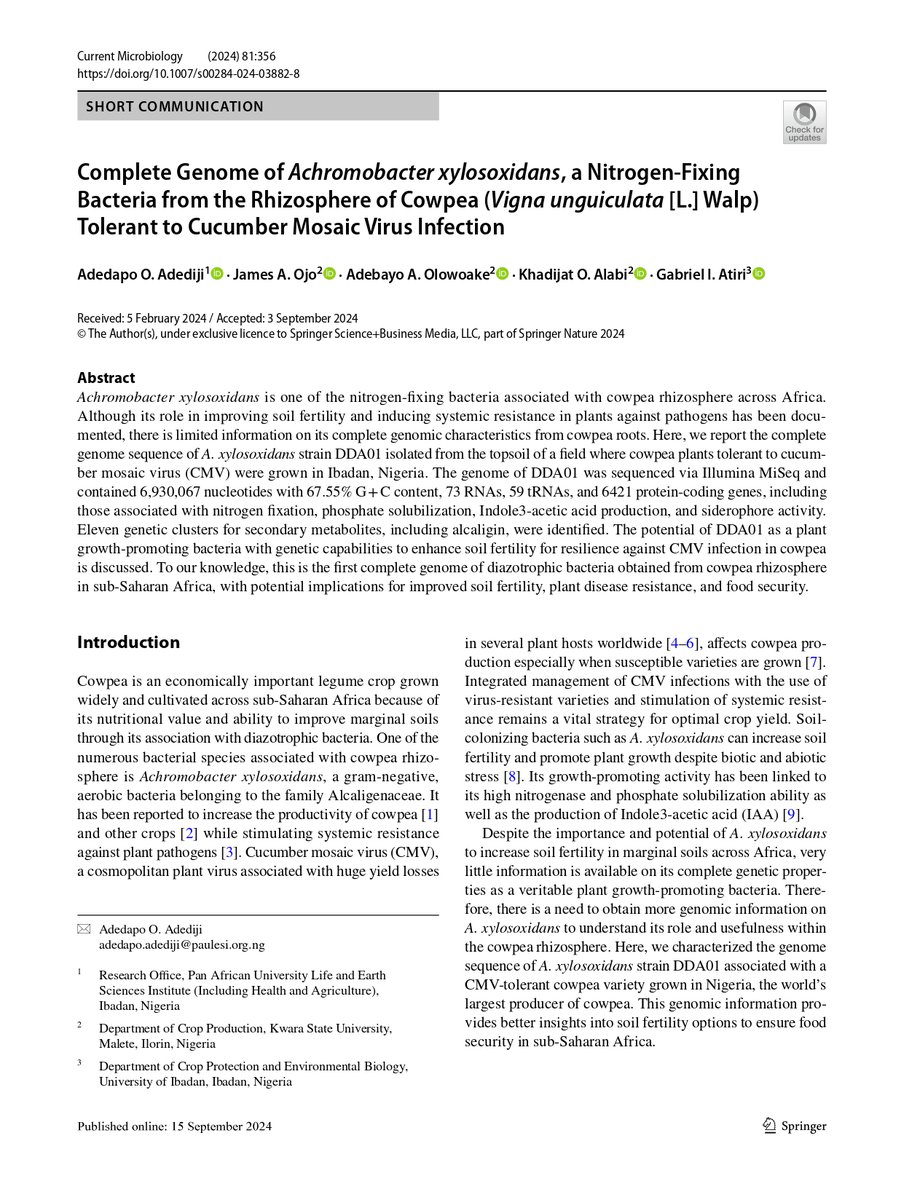 Dapson87's tweet photo. Yes, we did it! To GOD alone be all the Glory.🤲 

We have now published the first-ever complete genome of diazotrophic bacteria obtained from cowpea rhizosphere in sub-Saharan Africa. Take a look at the article here at https://t.co/DahD9vN3tW  and https://t.co/v5sDLUEqM0  🙂 https://t.co/ErhW7dpufm