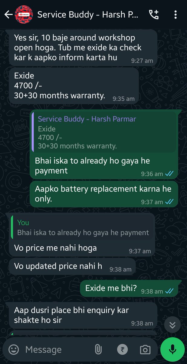 HirenAkoliya's tweet photo. @GMEscalations i wanted to change my car battery, but your service buddy asking for more money, he says the information on the app is wrong and i have to pay extra money to get the work done.
I was forced to cancel my order twice, as same service buddy assigned. https://t.co/51QVXM2sKN