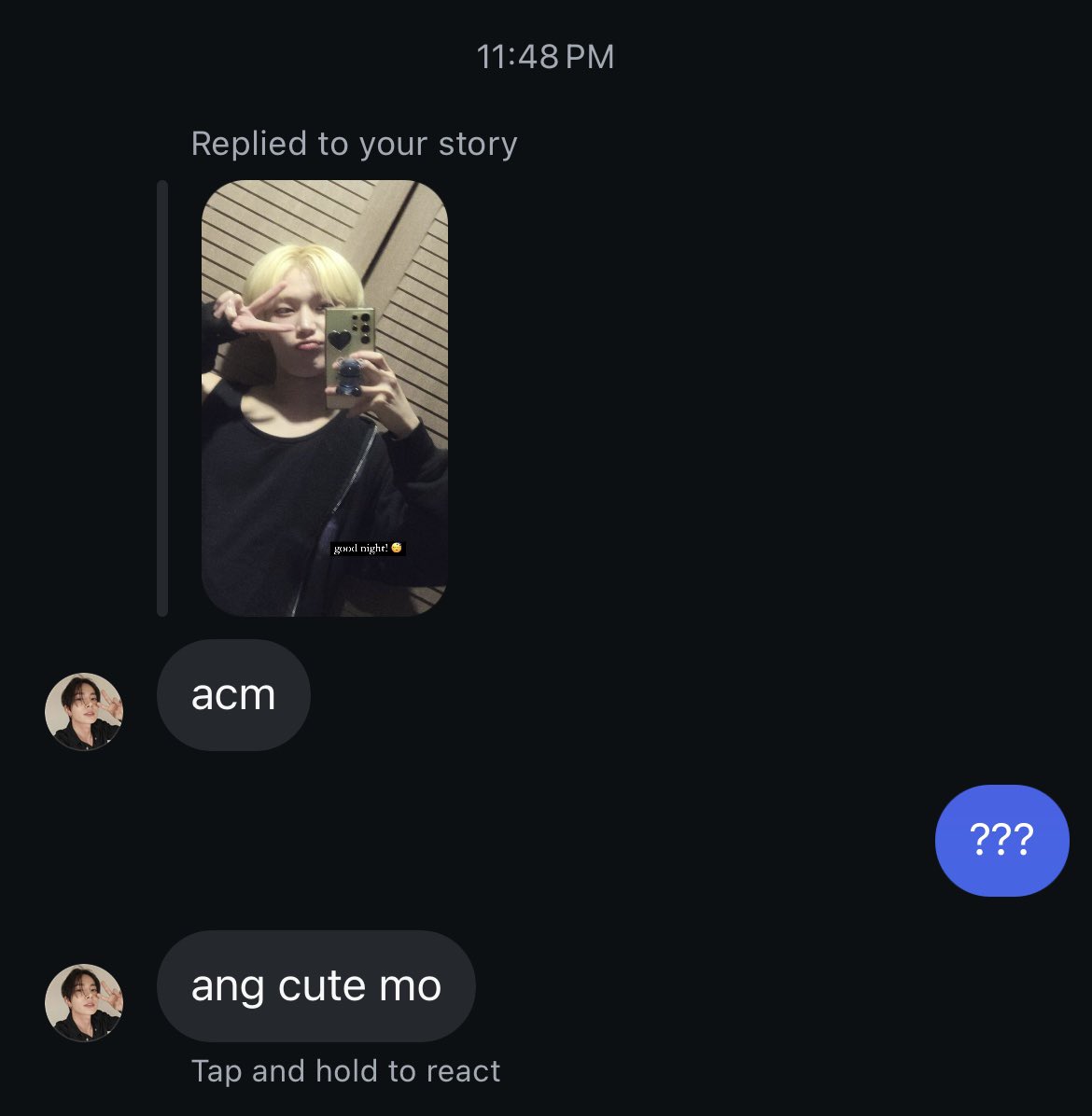 heesunlovingly's tweet photo. acm
#heesun few tweets au 

wherein heli (lhs) replied to shion’s (ksn) instagram story https://t.co/8qraB3DdlB