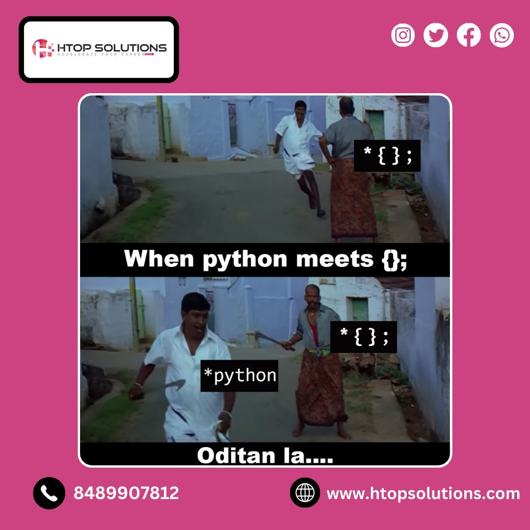 htop_online's tweet image. When Python meets other languages... chaos ensues! 🚨
Python: "I prefer my clean, simple syntax!"
{} and ;: "Not on my watch!"
Let’s embrace the simplicity of Python and leave the curly-brace drama behind!
Drop ur Answer...👇
#PythonMemes #CodeLife #DeveloperHumor