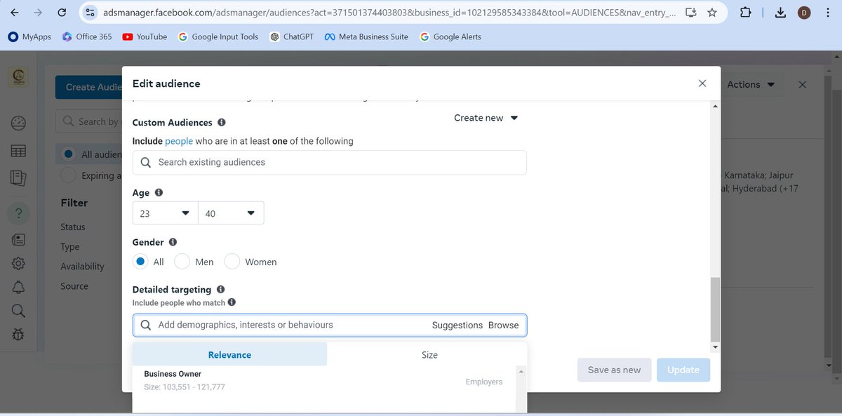 crazybluewoman's tweet photo. UNABLE 2 SCROLL DETAILED TARGETING!
Massive inconvenience 2 create audience &amp; explore group sizes. Pls fix this ASAP
u can see in the scrnsht under relvance, the drop down is partially visible &amp; doesnt navigate!

@facebook @MetaforDevs @MetaQuestVR @AIatMeta @finkd @MetaNewsroom https://t.co/lYrX0wYHqh