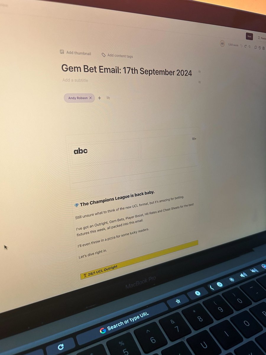 AndyRobsonTips's tweet photo. 💎 My UCL Gem Bets are getting sent at 1pm.

There’s also 43x Hit Rates and 4x Cheat Sheets, along with an early look at my first UCL Boost.

📧 Join here: https://t.co/9LNazTSHQr

It’s completely free to subscribe. https://t.co/osh7hYPZsm