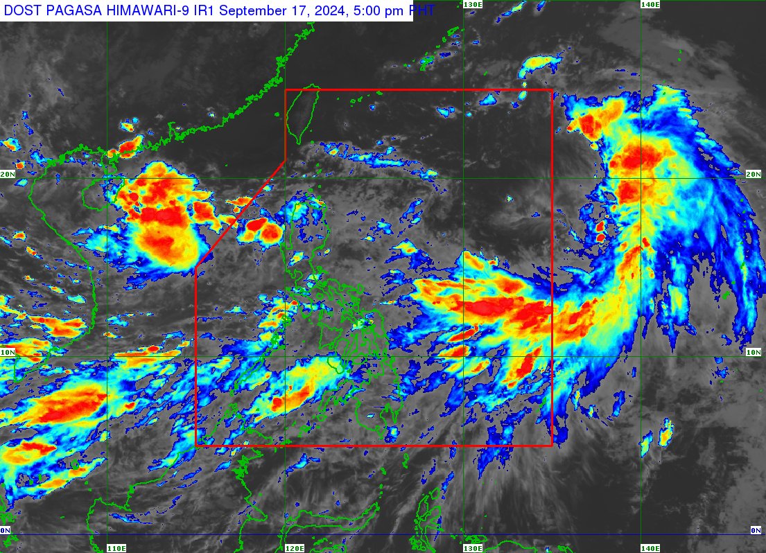 dost_pagasa's tweet image. TROPICAL CYCLONE BULLETIN NR. 12
Tropical Depression #GenerPH
Issued at 5:00 PM, 17 September 2024
Valid for broadcast until the next bulletin at 11:00 PM today.

TROPICAL DEPRESSION “GENER” CONTINUES TO MOVE WESTWARD OVER THE WEST PHILIPPINE SEA

Link: tinyurl.com/tcgener