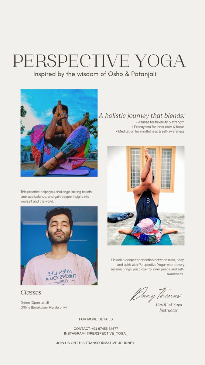 ConnectWithAmal's tweet photo. Perspective Yoga: A Journey of Transformation 🧘‍♂️
 
🌿 Perspective Yoga is a holistic course inspired by Osho &amp; Patanjali. It combines asanas, pranayama, and meditation to help you challenge assumptions, cultivate mindfulness, and connect deeply with yourself.

by @DanCapriz https://t.co/PmTAHg8vKD