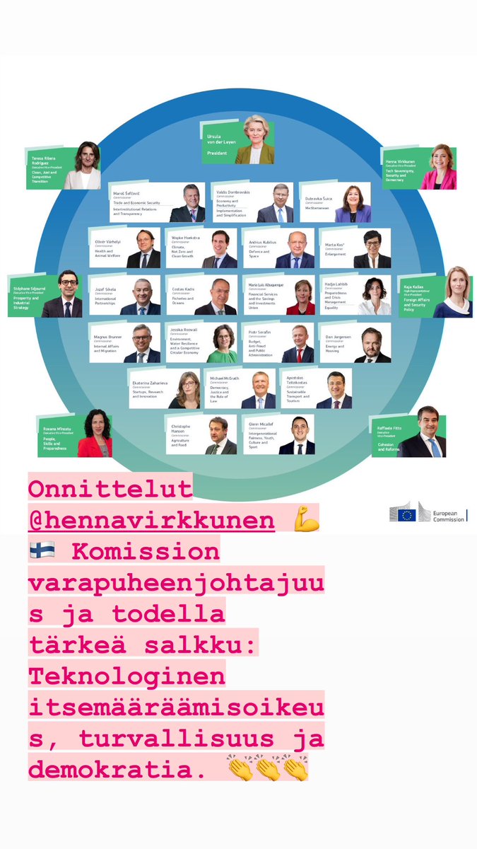 Maria Guzenina (@guzenina) on Twitter photo Lämpimät onnittelut <a href="/HennaVirkkunen/">Henna Virkkunen</a> 💪👏🇫🇮🇪🇺Komission varapuheenjohtajuus ja salkussa teknologinen itsemääräämisoikeus, turvallisuus ja demokratia. Tässä ajassa aivan keskeisiä kokonaisuuksia. Lämpimät onnittelut <a href="/HennaVirkkunen/">Henna Virkkunen</a> 💪👏🇫🇮🇪🇺Komission varapuheenjohtajuus ja salkussa teknologinen itsemääräämisoikeus, turvallisuus ja demokratia. Tässä ajassa aivan keskeisiä kokonaisuuksia.