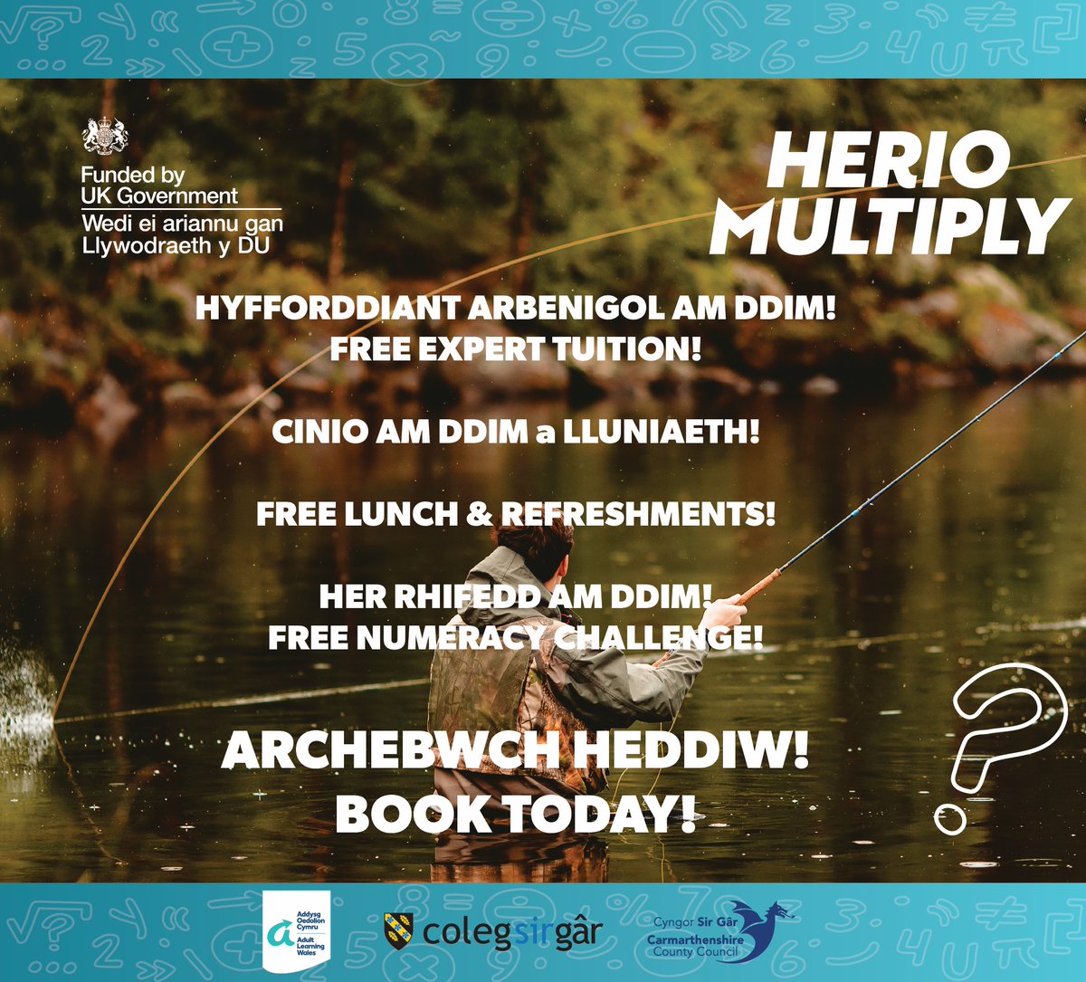 HerioMultiply's tweet photo. [Post Dwyieithog / Bilingual Post]

Dydd Mercher Medi 25ain!📆

Sialens Pysgota Plu 1 Diwrnod AM DDIM gyda Hywel Morgan!😀🎣

Pysgota Plu AM DDIM 🎣
Hyfforddiant Arbenigol AM DDIM gyda Hywel Morgan👨‍🏫
Cinio a lluniaeth AM DDIM🥤☕
Her rhifedd rhyngweithiol AM DDIM📈

Lleoliad📍
Pysgodfa Garnffrwd
Mynyddcerrig
Llanelli
SA15 5BB

Archebwch heddiw!😄
https://t.co/3XE0YO1iyF
.
.
.
.
Wednesday 25th of September!📆

FREE 1 Day Fly-Fishing Challenge with Hywel Morgan!😀🎣

FREE Fly Fishing🎣
FREE Expert Tuition with Hywel Morgan👨‍🏫
FREE lunch & refreshments🥤☕
FREE interactive numeracy challenge📈

Location📍
Garnffrwd Fishery
Mynyddcerrig
Llanelli
SA15 5BB

Book today!😄 https://t.co/3XE0YO1iyF

#Herio #multiply #Maths #mathemateg #fishing #colegsirgar #adultlearningwales #addysgoedolioncymru #carmarthenshirecountycouncil #cyngorsirgar