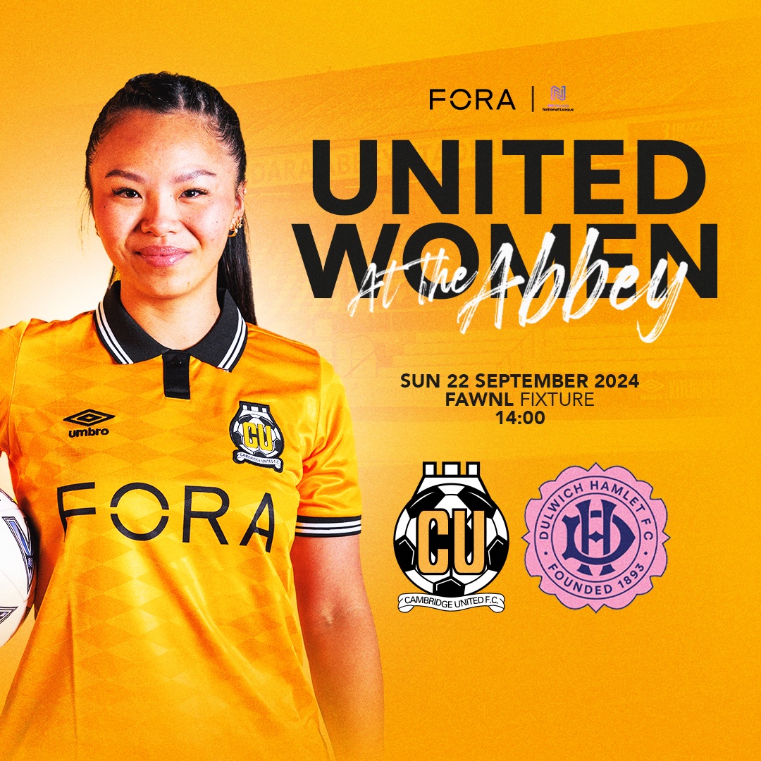 This Sunday, we return to the Abbey! Come along and support the Women as they look to extend their winning streak! 💪

🆚 <a href="/DHFC_W/">Dulwich Hamlet FC W</a> 
🏟️ Cledara Abbey Stadium
⏰ KO 2PM
🎟️ £5 Adults, Free for U18's and CUFC Season Ticket Holders

#CamUTDW 🤝 FORA