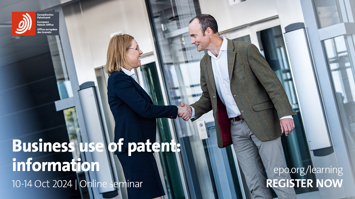 EPOorg's tweet image. Curious how patent analytics can boost your business? 📊 

Join our seminar from 10-14 October to see how patent info enhances competitive monitoring and compare searches with patent intelligence: bit.ly/3B1pWqo

#IPTraining #PatentAnalytics #BusinessGrowth