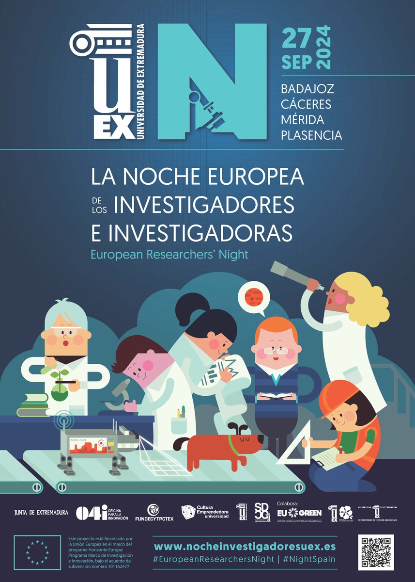 UEx (@infouex) on Twitter photo 🧑🔬👩🔬La UEx celebra la Noche Europea de los Investigadores el 27 de septiembre
🔬100 talleres de divulgación científica y tecnológica en Badajoz, Cáceres, Mérida y Plasencia para todos los públicos.
➡️400 investigador@s
ℹ️nocheinvestigadoresuex.es
✅Entrada libre
<a href="/UExDivulga/">Cultura Científica UEx</a> 🧑🔬👩🔬La UEx celebra la Noche Europea de los Investigadores el 27 de septiembre
🔬100 talleres de divulgación científica y tecnológica en Badajoz, Cáceres, Mérida y Plasencia para todos los públicos.
➡️400 investigador@s
ℹ️nocheinvestigadoresuex.es
✅Entrada libre
<a href="/UExDivulga/">Cultura Científica UEx</a>