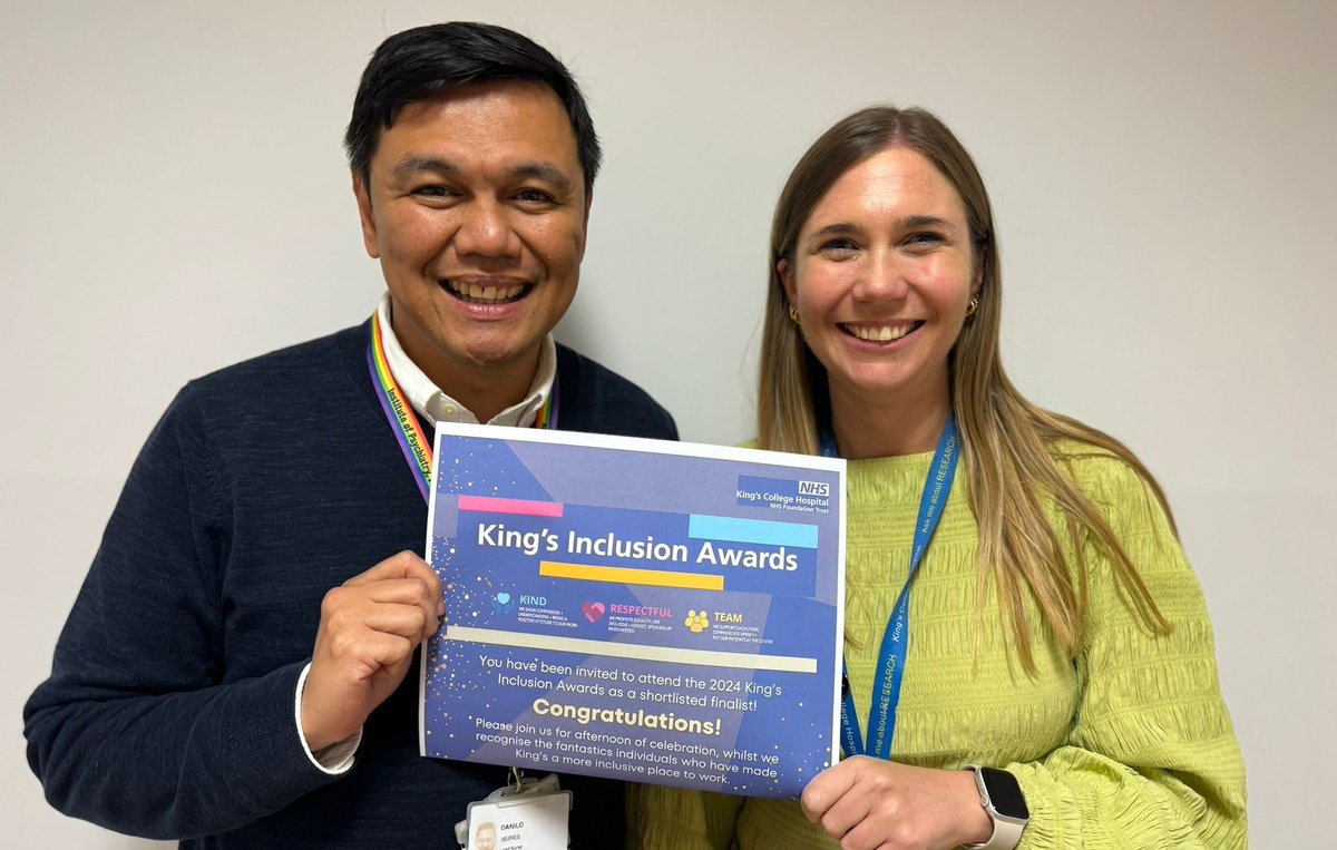King's CRF (@kingscrf) on Twitter photo 🎉 We've been shortlisted as a finalist in the
<a href="/KingsCollegeNHS/">King's College NHS</a> Inclusion Awards!
These awards aim to showcase those across the organisation who are taking inclusion and diversity to the next level for patients and colleagues.
🔗 bit.ly/3XwuoVo 🎉 We've been shortlisted as a finalist in the
<a href="/KingsCollegeNHS/">King's College NHS</a> Inclusion Awards!
These awards aim to showcase those across the organisation who are taking inclusion and diversity to the next level for patients and colleagues.
🔗 bit.ly/3XwuoVo
