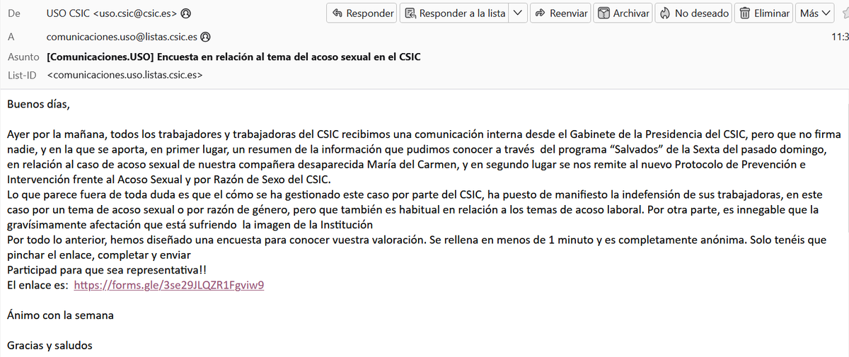 Azotesur's tweet image. #MeTooCSIC 

Gracias @deleg_USO_CSIC, encuesta contestada y enviada!

Y, si, claro que:

1) Tocada la reputación del @CSIC en su línea de flotación ⛴️

 2) Esperamos que rueden cabezas 😡

#SalvadosAcosoCSIC #AcosoLaboral #BuqueGarcíadelCid #BOGarcíadelCid #CSIC