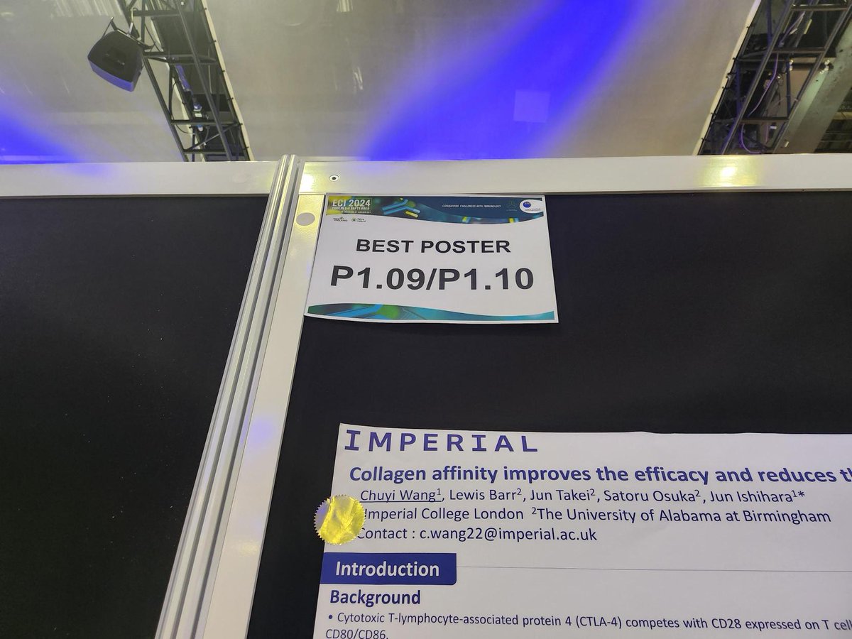 PhD student Chuyi Wang won the best poster award at the European Congress of Immunology (ECI) 2024 in Dublin.  Congratulations!