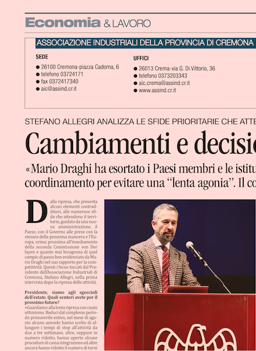 mondopadano's tweet photo. Stefano Allegri: «Cambiamenti e decisioni forti»
Il presidente dell'Associazione Industriali di  Cremona analizza le sfide prioritarie che attendono il Paese e  l’Europa, temi a cui sarà dedicato l'evento annuale del 4 novembre.
@Confindustria 
https://t.co/JCEHzVkTNH https://t.co/xR6JJRyHPT