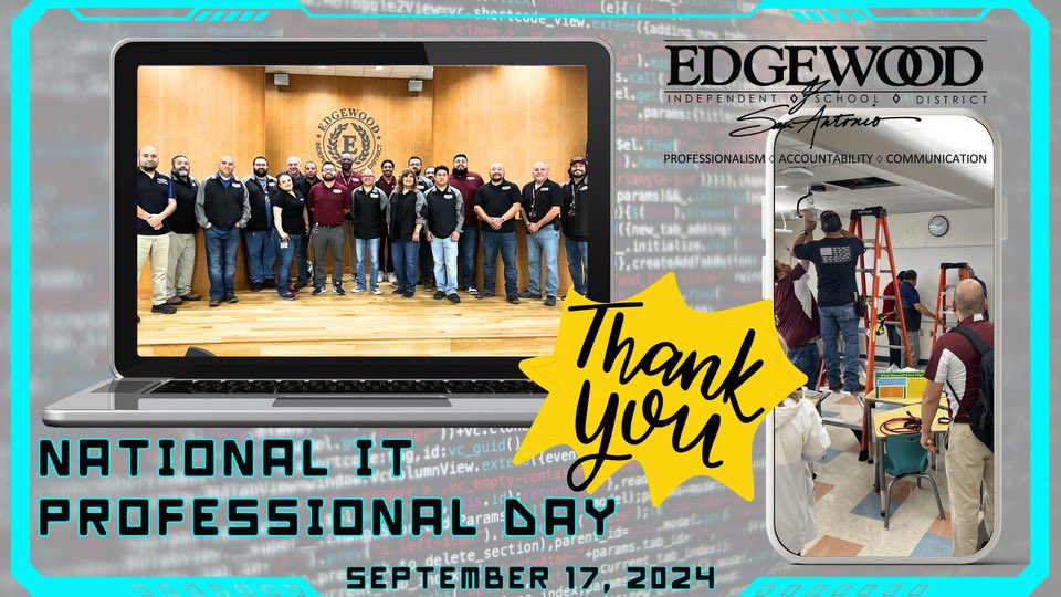 Doctor.H 🇲🇽🇺🇸 (@drh_ontheedge) on Twitter photo #OurPeopleMatter in <a href="/EISDofSA/">Edgewood ISD</a> we are remarkably blessed to have the women & men who lead in our Technology Dept. They are highly skilled, intelligent & genuine folks! God bless them for Serving & Supporting us!
#4AmWalks
#LeadershipMatters
#ServeAndSupport #OurPeopleMatter in <a href="/EISDofSA/">Edgewood ISD</a> we are remarkably blessed to have the women & men who lead in our Technology Dept. They are highly skilled, intelligent & genuine folks! God bless them for Serving & Supporting us!
#4AmWalks
#LeadershipMatters
#ServeAndSupport