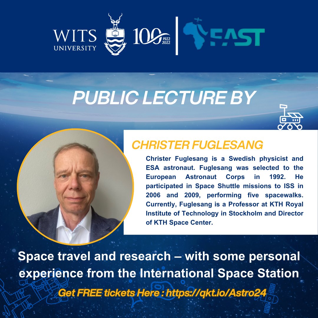 Join us for a family-friendly talk by Christer Fuglesang, bring your aspiring young astronauts.

Get your tickets at :
qkt.io/Astro24