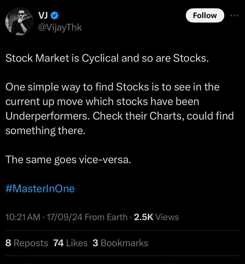 Kaptan3678's tweet photo. True words by legendary ⁦@VijayThk⁩  sir 🙏

 #stock "श्री राम" #HappyBdayModiji 
#NiftySmallCap #nifty "विश्वकर्मा पूजा" #iOS18 #AishwaryaRai #BBNaija   #bbnaija2024 #banknofty #miltibagger #mutualfunds https://t.co/1aP628FGai