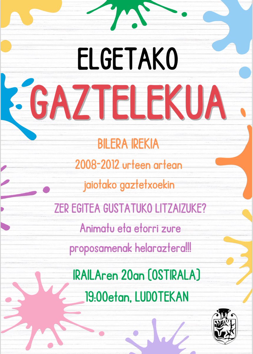 • ELGETAKO GAZTELEKUA • 

2008-2012 urteen artean jaiotakoa bazara, zatoz irailaren 20an, 19:00etan, ludotekan egingo den bilera irekira!

#ElgetakoUdala #Elgetakogaztelekua