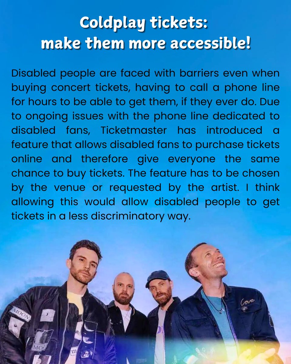 Hi <a href="/coldplay/">Coldplay</a>, because we know how much you care about making your shows accessible to everyone, here’s another idea you could consider that would help many people. 💙