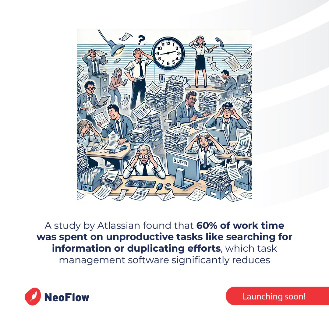 Neoflow_FSM's tweet image. 🚀 Ready to Boost Your Productivity? 🚀

Did you know that 60% of work time is lost on unproductive tasks like searching for information and duplicating efforts?

✨ Efficiency starts with NeoFlow. Launching soon! Stay tuned. ✨

#NeoFlow #ProductivityBoost #TaskManagement
