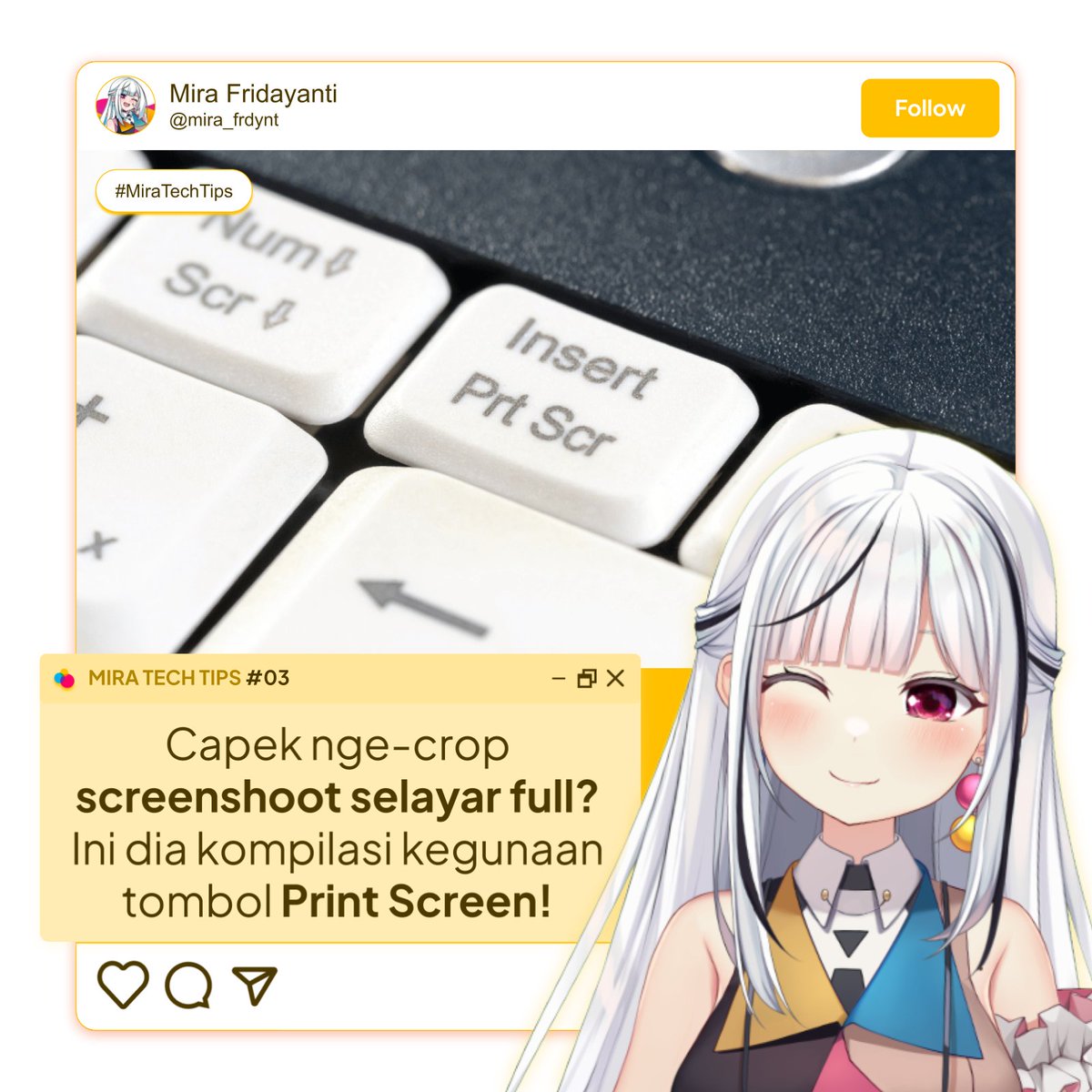mira_frdynt's tweet photo. Hai, Medforians &amp; Miracle! 

Kamu ingin screenshot apa nih di Windows? Tugaskah? Atau pencapaian game mu yg katanya "ga se-skill issue Mira" itu buat dipamerin ke Mira? Tahukah kamu klo bisa ngescreenshot area / aplikasi tertentu tertentu loh!

Simak #MiraTechTips kali ini yuk! https://t.co/QSiBcejpOi