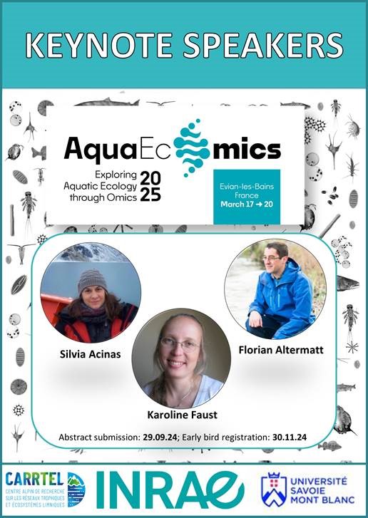 Register for the upcoming AquaEcOmics Symposium

There will be keynote speakers on diverse topics.

Submission deadline: sept 29

aquaecomics.symposium.inrae.fr

#aquaecomics2025 #eDNA #omics #metagenomics #metabarcoding #dPCR #marine #freshwater #ecology #biomonitoring