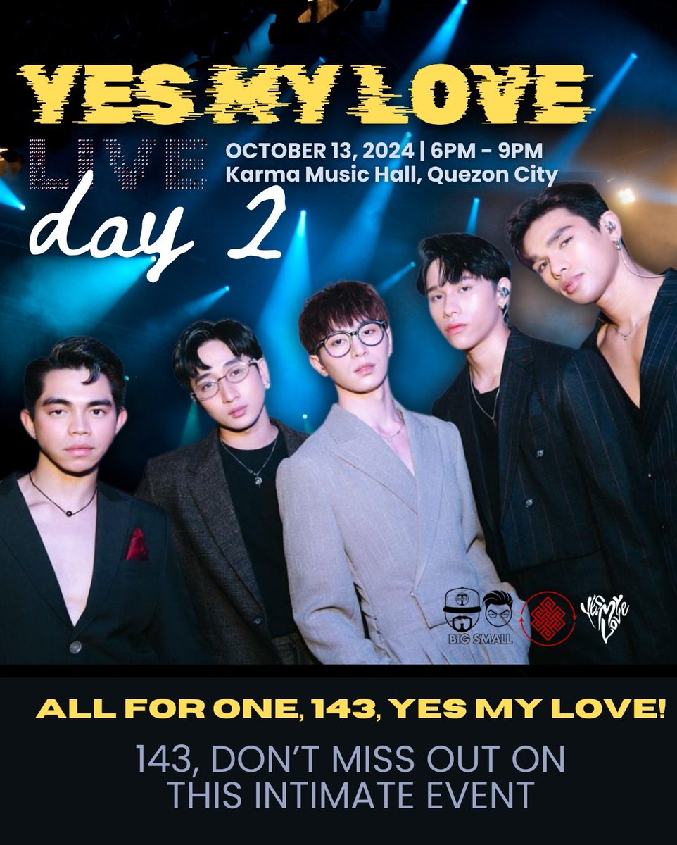YMLPlugged's tweet photo. YES MAY LIVE EVENT, DAY 2!
Dahil laging naro'n kayo, kami rin!
Day 2 tickets for this β¨intimateβ¨ event will be available for purchase tonight at 7 PM.
Set your alarms!
https://t.co/XBxeg4T6aQ
@143yesmylove #143YesMyLove #AllForOne143YML #YMLshowcase #YMLx143collab https://t.co/tgZkPNwVj0