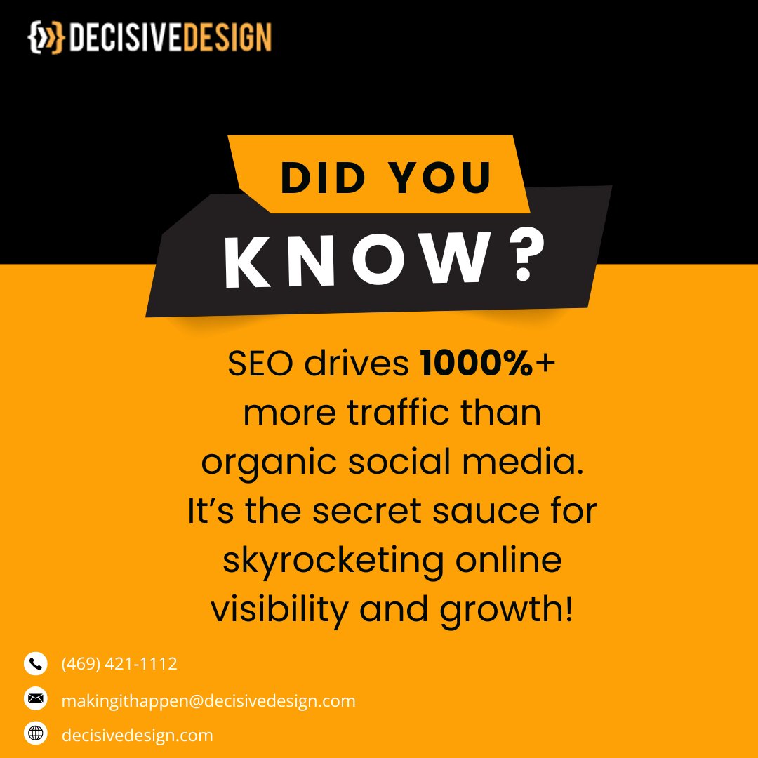 DecisiveDesign's tweet image. 🚀 Don&apos;t miss out on the power of SEO!

🌐 decisivedesign.com
✉ makingithappen@decisivedesign.com

#SEO #SearchRankings #OnlineGrowth #TrafficBoost #DigitalMarketing #DecisiveDesign