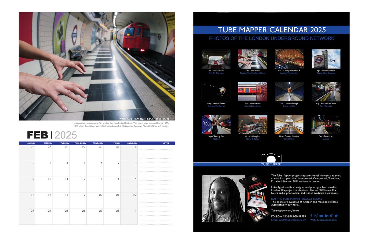 2025 LONDON UNDERGROUND A3 CALENDAR

I'm proud to announce my 2025 Tube Mapper Calendar, full of my fave moments as I explore every stop on the Underground, Overground, DLR, Tram &amp; Elizabeth line.

BUY HERE
tubemapper.com/buy-tube-mappe…

Please share with anyone who'd enjoy this! 😀
