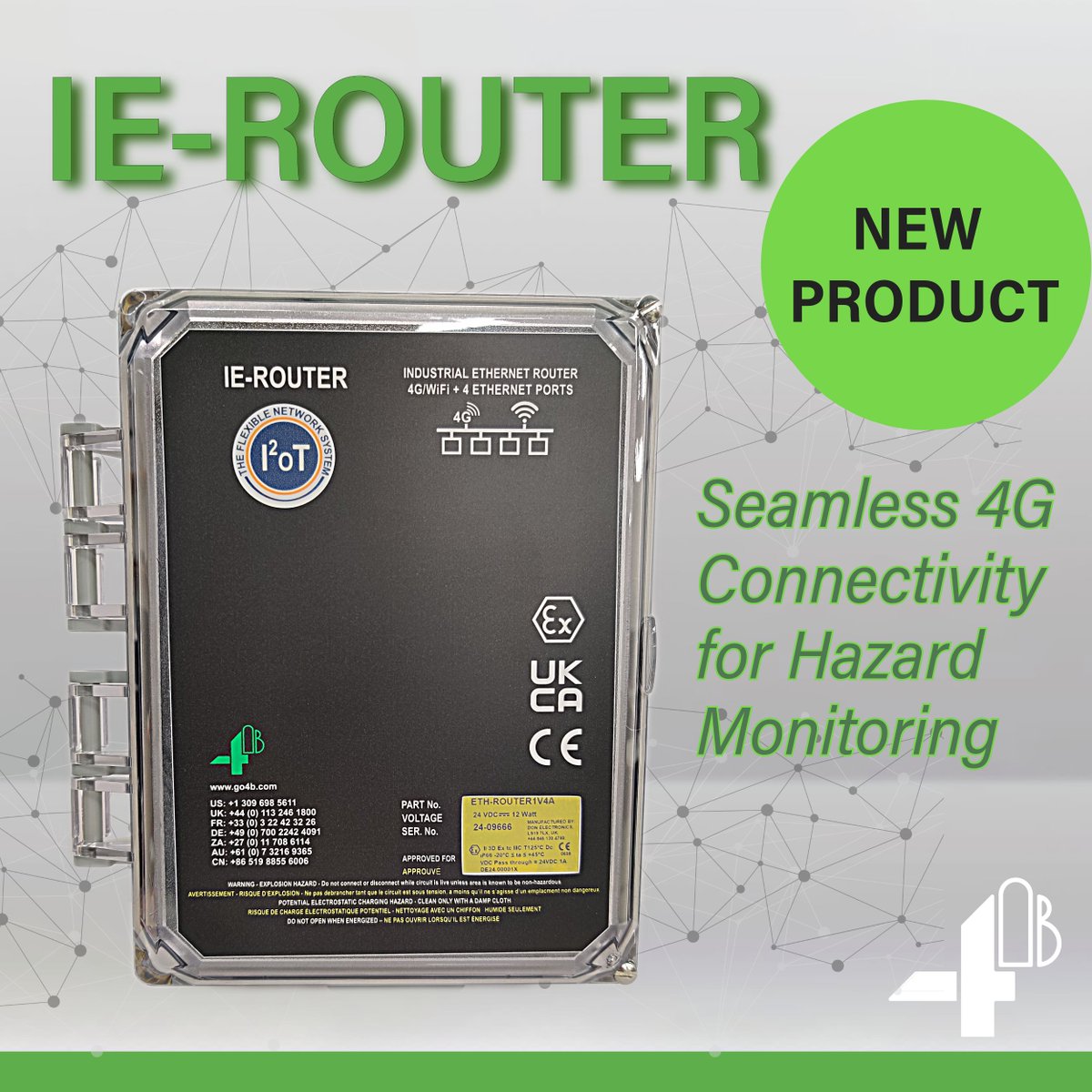 4B_Braime's tweet image. Introducing the IE-Router!
The IE-Router allows Watchdog &amp;amp; IE-Node Monitors to connect seamlessly to 4B's Hazardmon.com cloud-based #hazardmonitoring solution through a 4G SIM card, offering real-time status notifications &amp;amp; #datalogging
go4b.co.uk/.../hazard-mon…