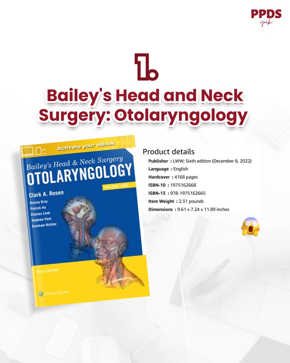 ppdsyuk's tweet photo. Lama ya, Mims ga bahas tentang buku yang bagus digunakan untuk belajar PPDS :( 
Kali ini, Mims mau berikan rekomendasi buku untuk belajar PPDS THT!
1. Bailey's Head and Neck Surgery: Otolaryngology
#infoppds #ppdsindonesia https://t.co/F8w7ClxboA