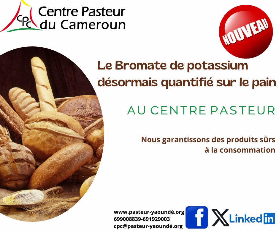 CentrePasteur's tweet photo. Le bromate de potassium est potentiellement cancérigène mais est souvent utilisé par nos boulangeries pour fabriquer du #pain!!
@maisonducafeyde  #agroalimentaire @AlainMboh @CarotLemo @merinahotel https://t.co/6hgBhSys2I