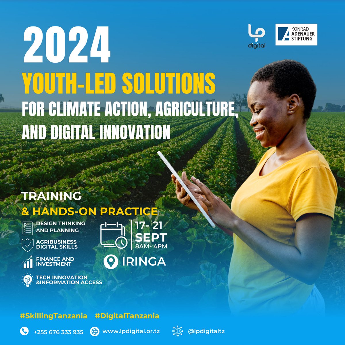 LP Digital (@lpdigitaltz) on Twitter photo Exciting times in Iringa!
<a href="/LPDigitalTZ/">LP Digital</a> has arrived, and the countdown is over! The Youth-led Solutions for Climate Action, Agriculture, and Digital Innovation training officially starts today!
We’re ready to empower young minds with the digital skills needed to create Exciting times in Iringa!
<a href="/LPDigitalTZ/">LP Digital</a> has arrived, and the countdown is over! The Youth-led Solutions for Climate Action, Agriculture, and Digital Innovation training officially starts today!
We’re ready to empower young minds with the digital skills needed to create