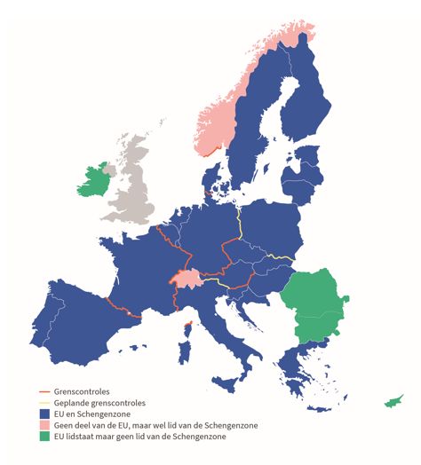 Grenscontroles in Duitsland, onderstaande figuur uit ons memorandum toont de in voege zijnde grenscontroles. Daar mogen ondertussen dus nog wat lijntjes bij..   

Kwalijke zaak, zeker voor een logistiek land als het onze.